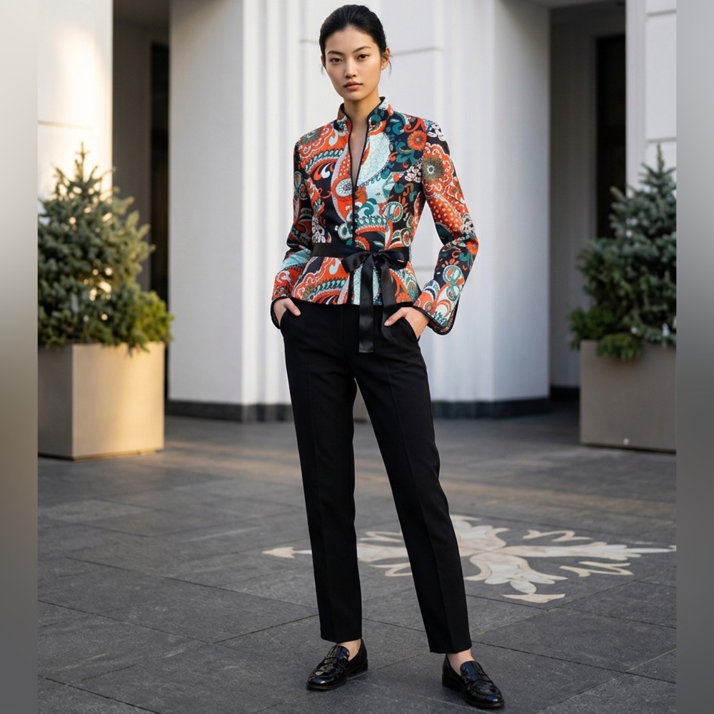 JS Collections 100% silk vintage paisley kimono Style button down jacket - Picture 2 of 14